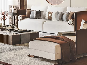 New Chinese-style Sofa Coffee Table Combination Living Room Sofa Three-person Sofa Chaise Single-person Sofa 3d model