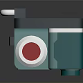 Modern Teal And Red Electronic Device With Control Knob Ventilated Housing And Buttons