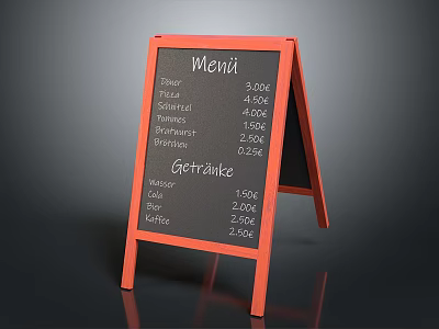 Orange Frame Chalkboard Menu Displaying Tacos Burritos Nachos And Drink Prices 3d model