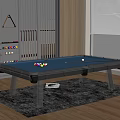 Modern Entertainment Room Interior With Pool Table Colorful Balls Cue Rack And Wooden Flooring