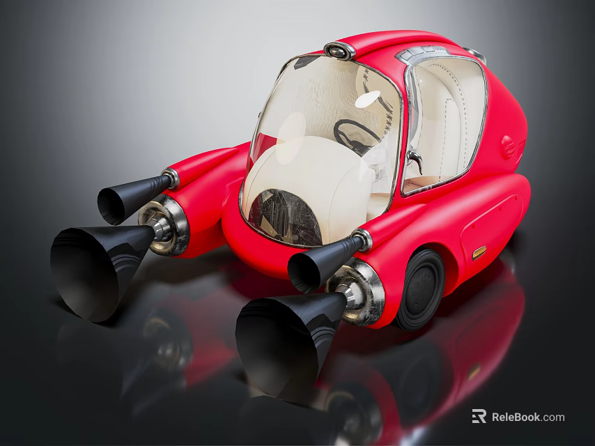 Red Futuristic Concept Car With Transparent Cockpit And Jet Like Thrusters 3d model 