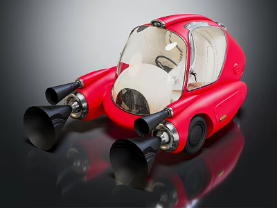 Red Futuristic Concept Car With Transparent Cockpit And Jet Like Thrusters 3d model