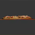 Freshly Baked Pizza with Tomato Ham Bell Peppers and Cheese on Orange Board