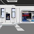 Modern Hi tech Interior Space With Glass Walls And Digital Screens Showing Night Fireworks