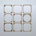 Carved Window Frames with Intricate Golden Ornate Designs in Various Square and Circular Styles