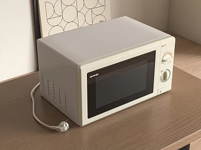 Modern Kitchen Interior With Microwave Oven As Essential Kitchen Appliance On Wooden Countertop 3d model
