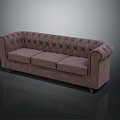 Brown Tufted Three Seater Sofa With Rolled Arms And Fabric Upholstery
