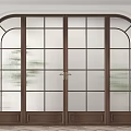 Wooden and White Double Doors with Glass Panels and Arch Frame Design