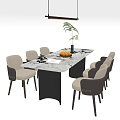 Modern Dining Table and Chair Combination Long Dining Table Dining Chair Long Chandelier 3d model