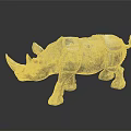 Bronze Rhinoceros Statue with Intricate Metal Plates on Black Reflective Surface