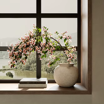 Floral Vase Pottery Pot Flower Floral Decorative Ornaments Green Plants Potted Plants Flower Arrange Books 3d model