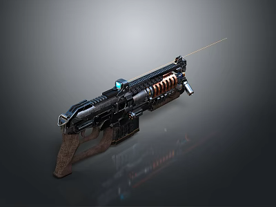 Futuristic Sci-Fi Weapon Design With Metallic Structure Brown Grip Blue Scope And Tactical Barrel 3d model