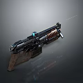Futuristic Sci-Fi Weapon Design With Metallic Structure Brown Grip Blue Scope And Tactical Barrel