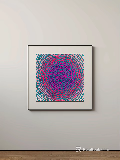 Wall Mounted Abstract Painting With Circular Pattern Purple Pink And Blue Dots 3d model