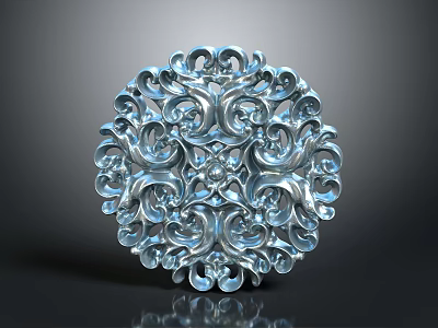 Blue Floral Plant Inspired Decorative Ornament With Intricate Curled Patterns 3d model