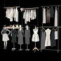 Fashion Store Clothing Hangers Display with Dresses Coats Mannequins and Accessories