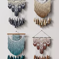 Bohemian Macramé Wall Decor With Tassels And Geometric Patterns In Blue Brown Cream