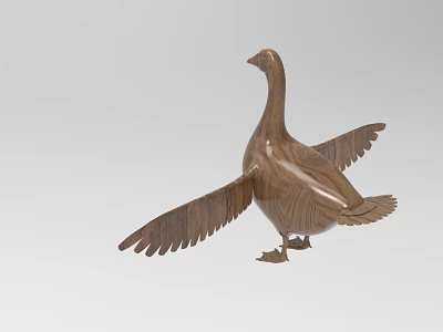 Artistic Handcrafted Wooden Goose Sculpture With Spread Wings And Natural Finish 3d model