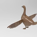 Artistic Handcrafted Wooden Goose Sculpture With Spread Wings And Natural Finish