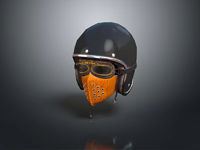 Tactical Black Helmet With Orange Leather Face Mask And Protective Goggles Design 3d model