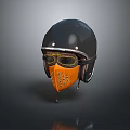 Tactical Black Helmet With Orange Leather Face Mask And Protective Goggles Design