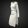 White Long Sleeve Casual Dress With Vertical Stripes Mid Length Design