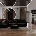 Open Concept Living Dining Room Interior Design With Kitchen Cabinets Dining Table Chairs and Chandelier