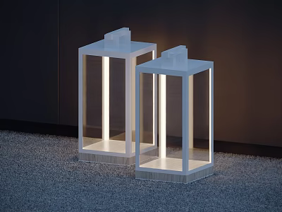 Modern White Square Outdoor Lamps With Transparent Panels Illuminated On Ground 3d model