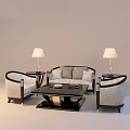 Elegant Modern Sofa and Coffee Table Set With Two Armchairs Side Tables and Table Lamps 3d model