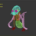 Game Movie Character Purple Monster With Green Glowing Eyes Sharp Fangs And Long Legs