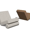 Modern Minimalist Single Sofa in White and Brown Fabric with Simple Design