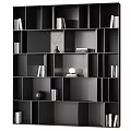 Modern Black Bookcase with Multiple Compartments Books Vase and Decorative Lamp