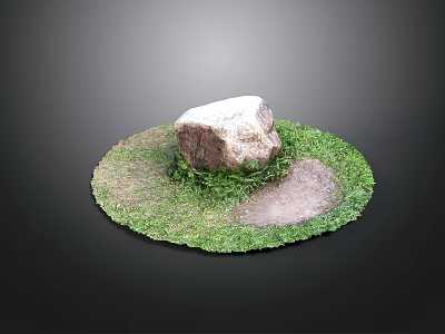 Round Green Grass Circle With Large Rock And Bare Soil Patch 3d model
