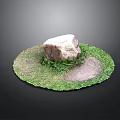 Round Green Grass Circle With Large Rock And Bare Soil Patch
