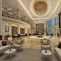 Luxurious Hotel Lobby Interior With Grand Chandelier Columns And Elegant Sofas