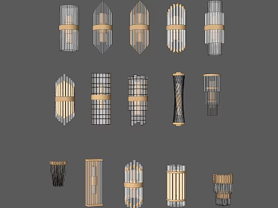 Modern Geometric Wall Lamps With Metal Frames And Wood Accents Various Designs 3d model