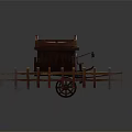 Vintage Wooden Carriage on Stone Paved Path Surrounded by Wooden Fence