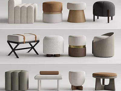 Modern Ottoman Stools With Various Designs Colors And Upholstery Materials 3d model