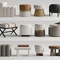 Modern Ottoman Stools With Various Designs Colors And Upholstery Materials 3d model