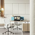 Public Office Area Featuring Modern Desk Computers File Folders Ergonomic Chairs And Green Plant