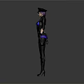 Female Police Character in Black and Blue Uniform with Hat Sunglasses and Gear