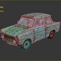 Vintage Blue Rusted Classic Car With Scratched Body On Black Background