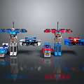 Transformers Robot And Car Toy Models With Blue Red Color Designs 3d model