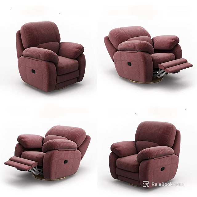 Burgundy Single Recliner Sofa with Extendable Footrest Adjustable Backrest and Upholstered Design 3d model