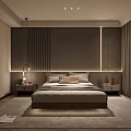 Elegant Modern Bedroom Interior With Lined Headboard Wall Nightstands Table Lamps And Soft Rug