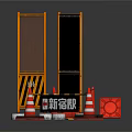 Orange Construction Site Safety Barriers With Safety First Sign And Traffic Cones