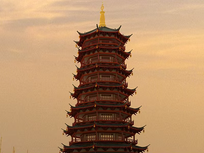 Ancient Chinese Pagoda With Multi Tiered Structure Golden Spire And Overhanging Eaves 3d model