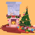 Christmas Decorative Ornament Set with Fireplace Christmas Tree Gift Boxes and Baubles