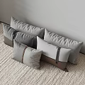 Elegant Modern Grey And Brown Striped Throw Pillows On Soft Carpet 3d model