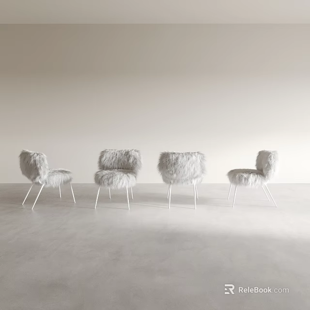 Modern Minimalist Accent Chairs With Furry Upholstery And Metal Legs For Interior Design 3d model 